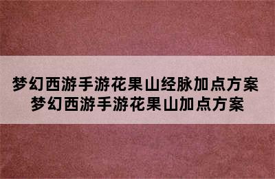 梦幻西游手游花果山经脉加点方案 梦幻西游手游花果山加点方案